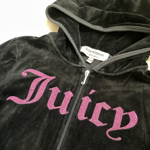 Juicy Couture 2012 velour Black full zip Hoodie with Pink glittery Logo - Picture 7 of 15